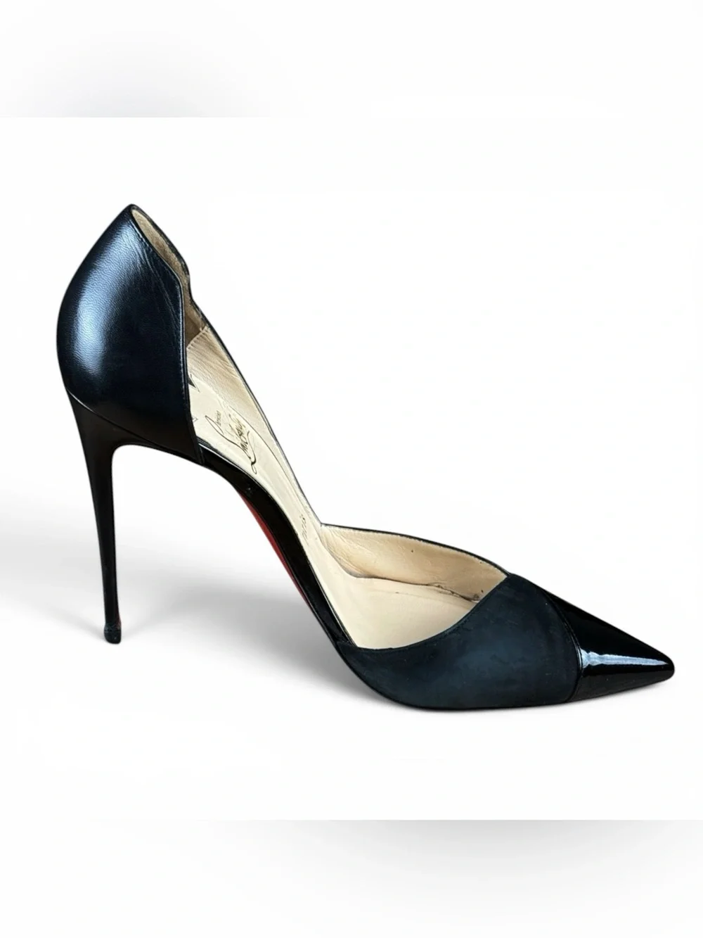 Christian Louboutin Black Suede & Patent Leather D’Orsay Pumps – Size 38.5 - Picture 9 of 12